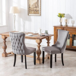 HomeTouch Set Of 4 Lux Velvet Tufted Kitchen Dining Chairs Wing High Back Office Bedroom Chairs Grey - thumbnail 2