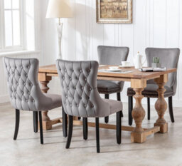 HomeTouch Set Of 4 Lux Velvet Tufted Kitchen Dining Chairs Wing High Back Office Bedroom Chairs Grey