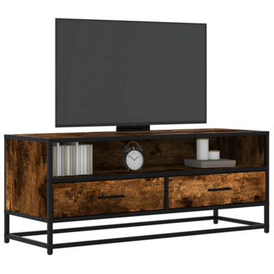 Walplus Tv Cabinet Smoked Oak 100X34.5X40 Cm Engineered Wood And Metal - image 1
