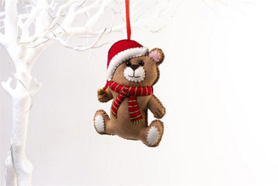 Handmade Felt Teddy Bear Red Scarf Christmas Tree Hanging Decoration - 13 Cm - image 1