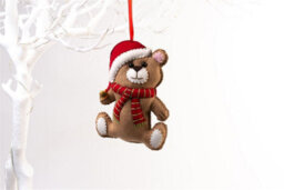 Handmade Felt Teddy Bear Red Scarf Christmas Tree Hanging Decoration - 13 Cm - thumbnail 1