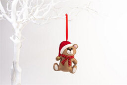 Handmade Felt Teddy Bear Red Scarf Christmas Tree Hanging Decoration - 13 Cm - thumbnail 2