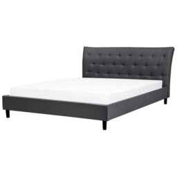Beliani Bed Fabric Saverne 180 X 200 Cm (Eu Super King) Dark Grey - thumbnail 1