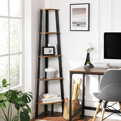 Songmics Corner Bookcase, 5 Tier Shelving Unit, Ladder Shelf Storage Unit, Plant Holder, Rustic Brown And Black - image 1