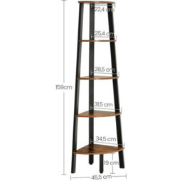 Songmics Corner Bookcase, 5 Tier Shelving Unit, Ladder Shelf Storage Unit, Plant Holder, Rustic Brown And Black - thumbnail 2