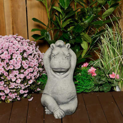 Serene Large Cast Stone Yoga Hippo Garden Statue - image 1