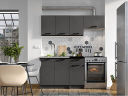 Impact Furniture Kitchen Cabinets 5 Units Set With Sit On Sink Black Grey Complete Kitchenette 180Cm Diy Fitted Package With Worktop Lina - thumbnail 8