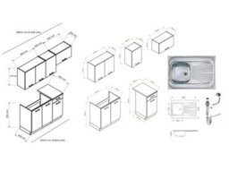 Impact Furniture Kitchen Cabinets 5 Units Set With Sit On Sink Black Grey Complete Kitchenette 180Cm Diy Fitted Package With Worktop Lina - thumbnail 3