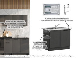 Impact Furniture Kitchen Cabinets 5 Units Set With Sit On Sink Black Grey Complete Kitchenette 180Cm Diy Fitted Package With Worktop Lina - thumbnail 7