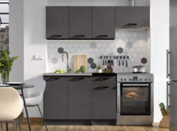 Impact Furniture Kitchen Cabinets 5 Units Set With Sit On Sink Black Grey Complete Kitchenette 180Cm Diy Fitted Package With Worktop Lina - thumbnail 5