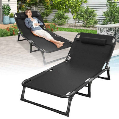 Folding Reclining Sun Lounger, Adjustable Garden Chair, Black. - image 1