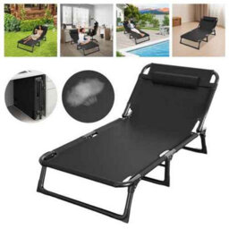Folding Reclining Sun Lounger, Adjustable Garden Chair, Black. - thumbnail 5
