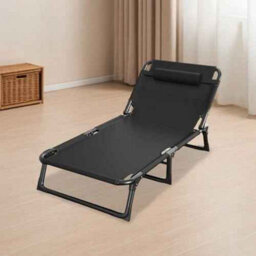 Folding Reclining Sun Lounger, Adjustable Garden Chair, Black. - thumbnail 3