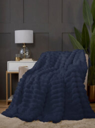 Rapport Home Chunky Ribbed Fur Polyester Soft Plush Cuddly Cozy Blanket Throw Midnight Blue