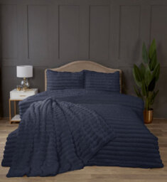 Rapport Home Chunky Ribbed Fur Polyester Soft Plush Cuddly Cozy Blanket Throw Midnight Blue - thumbnail 2