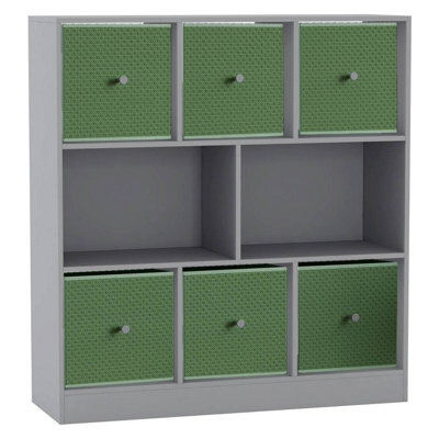 Urbn-Living Grey, Pastel Green - Asymmetrical 8 Cube Bookcase Unit W/ 6 Drawer Inserts - image 1