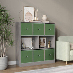 Urbn-Living Grey, Pastel Green - Asymmetrical 8 Cube Bookcase Unit W/ 6 Drawer Inserts - thumbnail 2