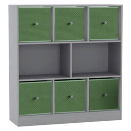 Urbn-Living Grey, Pastel Green - Asymmetrical 8 Cube Bookcase Unit W/ 6 Drawer Inserts - thumbnail 1