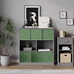 Urbn-Living Grey, Pastel Green - Asymmetrical 8 Cube Bookcase Unit W/ 6 Drawer Inserts - thumbnail 3