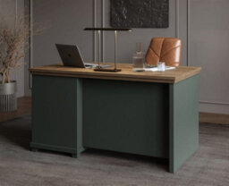 Arte Evora Office Desk 140Cm In Green & Oak Lefkas - Sturdy Desk With Soft-Close Drawers And Elegant Detailing - thumbnail 5