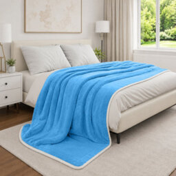 Moonlight Bedding Sherpa Fleece Throw Blanket Sky Blue Single Soft Thick & Fluffy Reversible Throw For Sofa, Bed & Travel Blanket - thumbnail 7