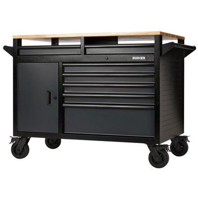 Draper Bunker 48 Inch Grey 14 Drawer Roller Tool Cabinet With Hardwood Worktop,multi Functional Storage Solution For Garage & Workshop - image 1