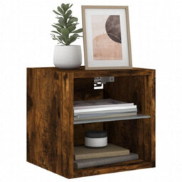 Berkfield Tv Wall Cabinets With Led Lights 2 Pcs Smoked Oak 30X28.5X30 Cm - thumbnail 6