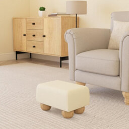 Snow White Natural Wood Bun Feet Faux Leather Small Footstool  Handmade Uk By Footstools Direct - thumbnail 1