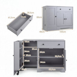 Grey Buffet Cabinet With 3 Doors 105 Cm Modern Sideboard With 3 Doors For Kitchen - thumbnail 2