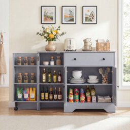 Grey Buffet Cabinet With 3 Doors 105 Cm Modern Sideboard With 3 Doors For Kitchen - thumbnail 1