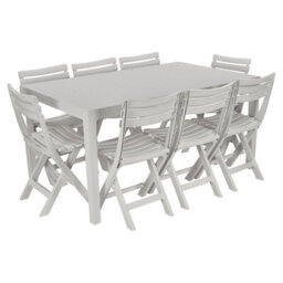 Urbn-Garden Urbn Garden Large 2.2M Adjustable Garden Dining White Picnic Table Patio Deck W/ 8 Matching Chairs - thumbnail 2