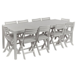 Urbn-Garden Urbn Garden Large 2.2M Adjustable Garden Dining White Picnic Table Patio Deck W/ 8 Matching Chairs - thumbnail 1