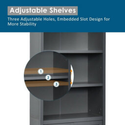 Wooden Tall Bookcase 3-Tier Shelving Storage Cabinet 2 Doors Display Organizer - thumbnail 4