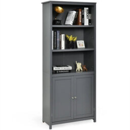 Wooden Tall Bookcase 3-Tier Shelving Storage Cabinet 2 Doors Display Organizer - thumbnail 1