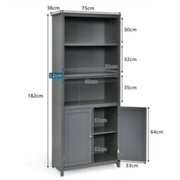 Wooden Tall Bookcase 3-Tier Shelving Storage Cabinet 2 Doors Display Organizer - thumbnail 2