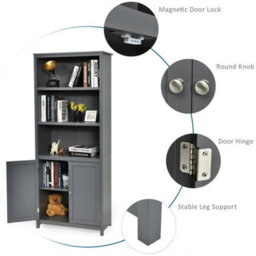 Wooden Tall Bookcase 3-Tier Shelving Storage Cabinet 2 Doors Display Organizer - thumbnail 5