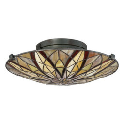 Elegant Tiffany Style Semi Flush Light With Coloured Glass And Valiant Bronze Finish - thumbnail 2