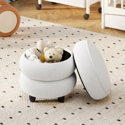 Gainoom 20 L Modern Round Storage Ottoman 40 X 44 Cm Chenille Footstool With Removable Lid & Rubberwood Legs - thumbnail 9