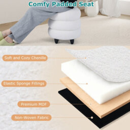 Gainoom 20 L Modern Round Storage Ottoman 40 X 44 Cm Chenille Footstool With Removable Lid & Rubberwood Legs - thumbnail 4