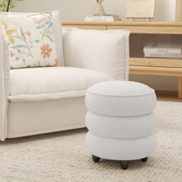 Gainoom 20 L Modern Round Storage Ottoman 40 X 44 Cm Chenille Footstool With Removable Lid & Rubberwood Legs - thumbnail 3