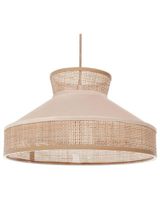 Beliani Boho Rattan Pendant With Natural Beige Velvet Shade, Adjustable Cord, 450mm Dia - image 1