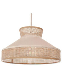 Beliani Boho Rattan Pendant With Natural Beige Velvet Shade, Adjustable Cord, 450mm Dia - thumbnail 1