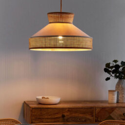 Beliani Boho Rattan Pendant With Natural Beige Velvet Shade, Adjustable Cord, 450mm Dia - thumbnail 2