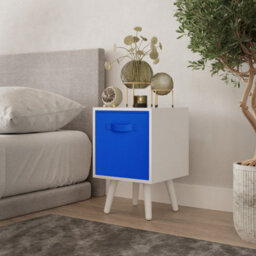 Urbn-Living Urbnliving 51Cm Height White Wooden Cube Storage Bookcase White Legs With Dark Blue Inserts - thumbnail 1