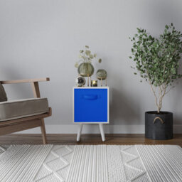 Urbn-Living Urbnliving 51Cm Height White Wooden Cube Storage Bookcase White Legs With Dark Blue Inserts - thumbnail 2