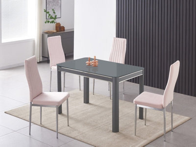 Furnizone UK Milano 4-Seater Grey Glass Dining Table And 4 Monza Pink Velvet Chairs - image 1