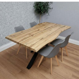 Kosy Koala Modern Dining Table With 4 Grey Plastic Chairs With Faux Leather Padded Seats