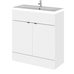 Hudson Reed Fusion Floor Standing 2 Door Vanity Unit & Polymarble Basin, Stylish Vanity Unit With Basin, Gloss White, 800mm - thumbnail 4