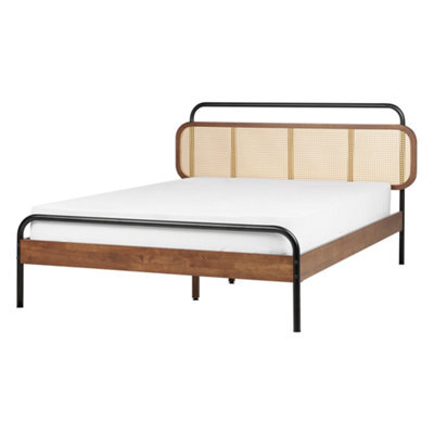 Beliani Bed Rattan Boussicourt 140 X 200 Cm (Eu Double) Dark Brown - image 1