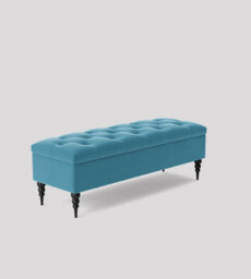 180Cm Safar Ottoman Bench With Storage And Turned Wooden Legs- Plush Velvet Shoes Bench - Duck Egg Chesterfield Storage Bench - thumbnail 1